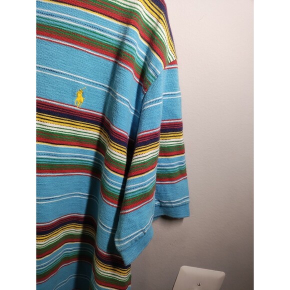 Vintage 90s Polo Ralph Lauren Textured Stripe Multi Color Preppy Bright Polo XXL - Picture 4 of 7